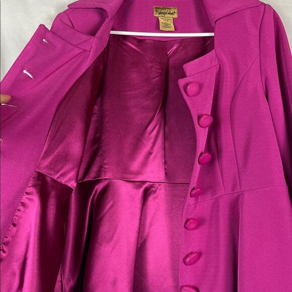Fuchsia Midnight Velvet Square Neck Women's Skirt Suit - Picture 4 of 9